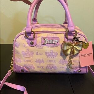 Juicy Couture Exclusive Purple y2k Monogram Satchel with Gold Bow Charm
